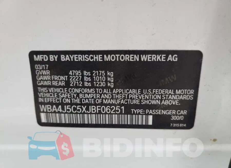 WBA4J5C5XJBF06251 Photo# 10