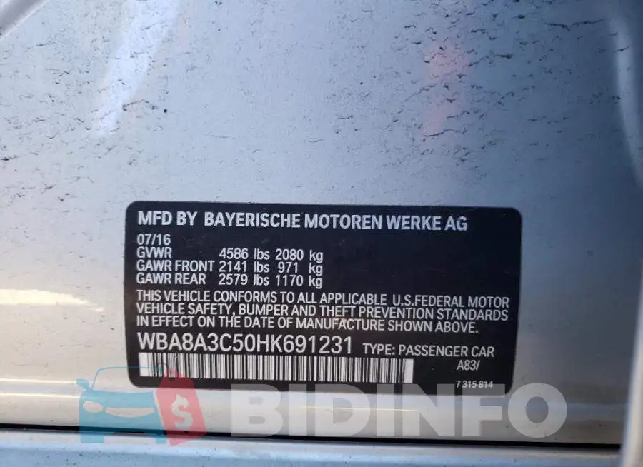WBA8A3C50HK691231 Photo# 10