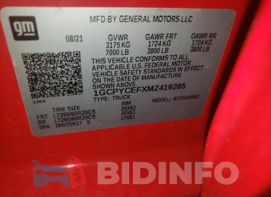 1GCPYCEFXMZ419285 Photo# 10