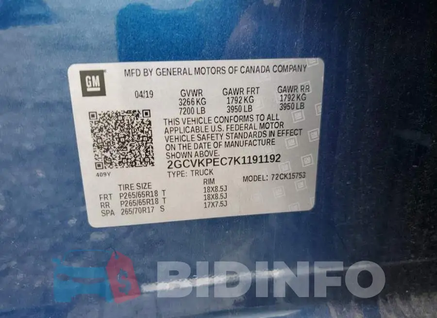 2GCVKPEC7K1191192 Photo# 10