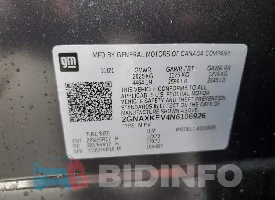 2GNAXKEV4N6106926 Photo# 10