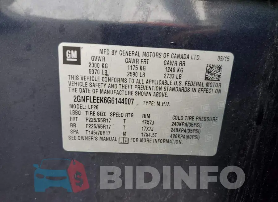 2GNFLEEK6G6144007 Photo# 10
