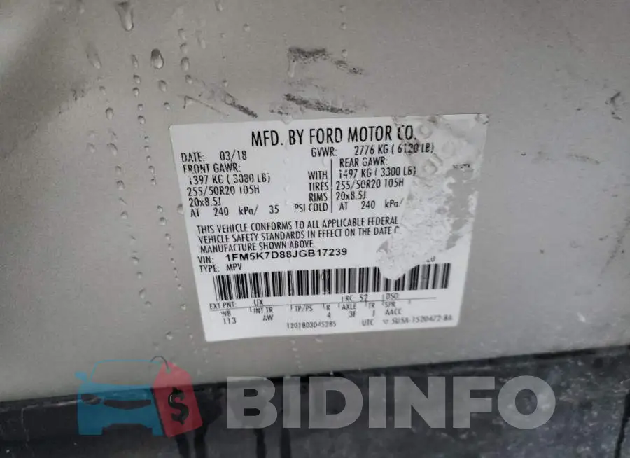 1FM5K7D88JGB17239 Photo# 12
