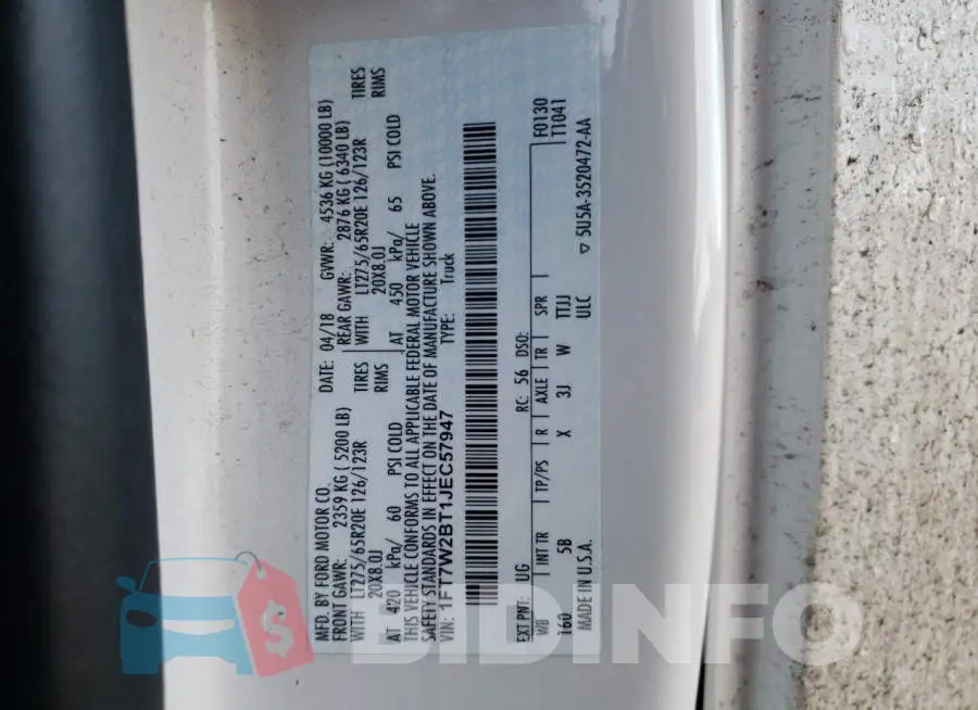 1FT7W2BT1JEC57947 Photo# 10