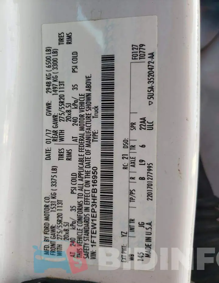 1FTEW1EP3HFB16950 Photo# 10