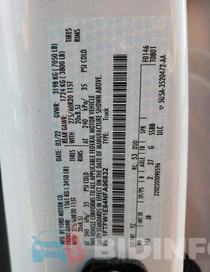 1FTFW1E84NFA96832 Photo# 10