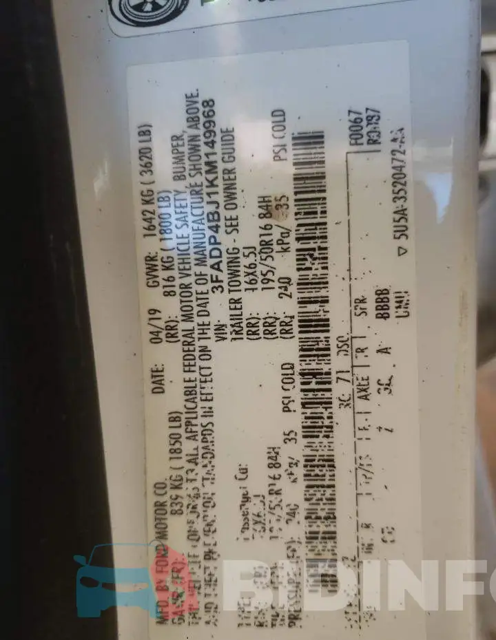 3FADP4BJ1KM149968 Photo# 10