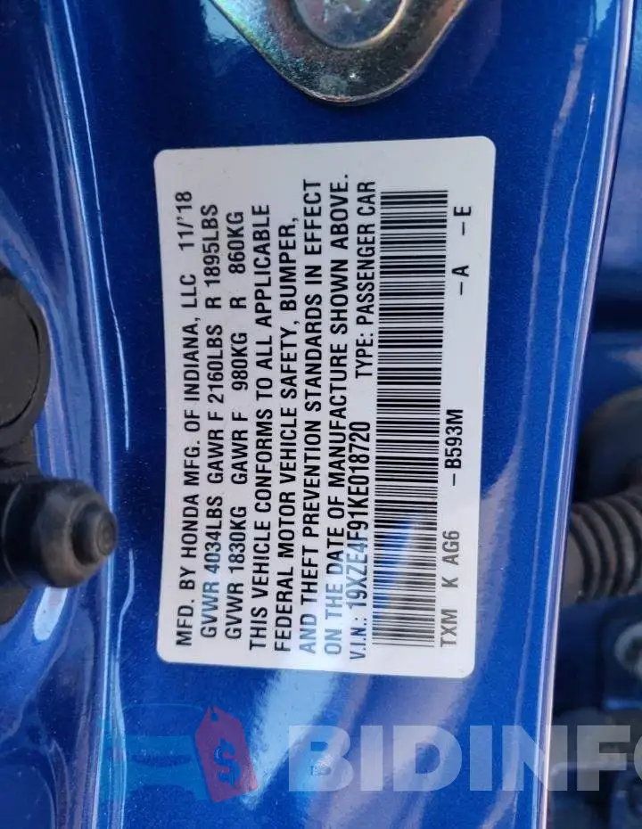 19XZE4F91KE018720 Photo# 10