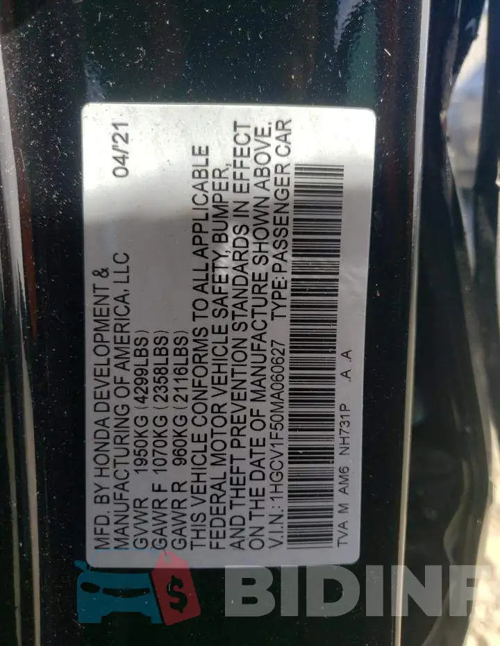 1HGCV1F50MA060627 Photo# 10