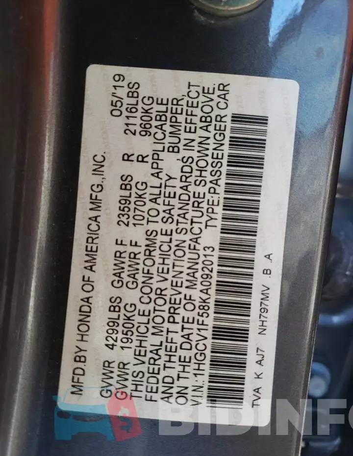 1HGCV1F58KA092013 Photo# 12