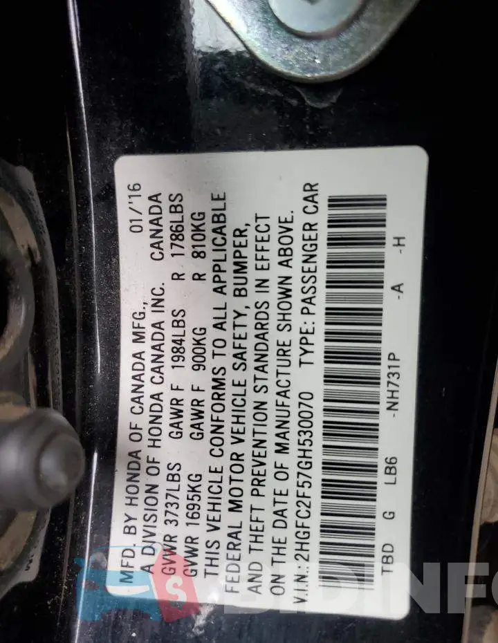 2HGFC2F57GH530070 Photo# 10