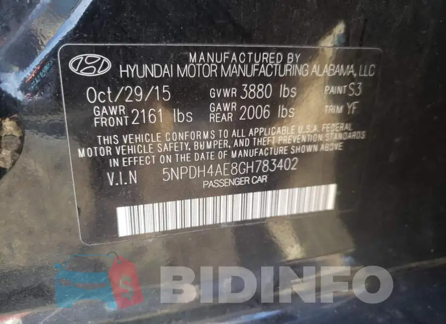 5NPDH4AE8GH783402 Photo# 10