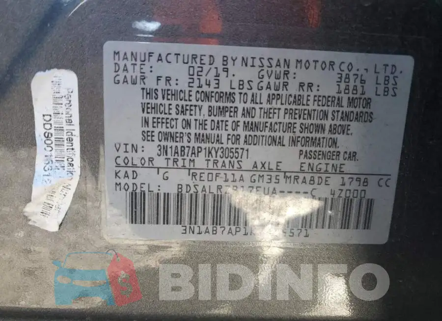 3N1AB7AP1KY305571 Photo# 10