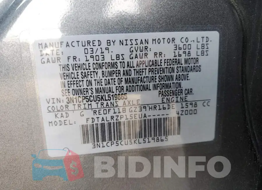 3N1CP5CU5KL519865 Photo# 10