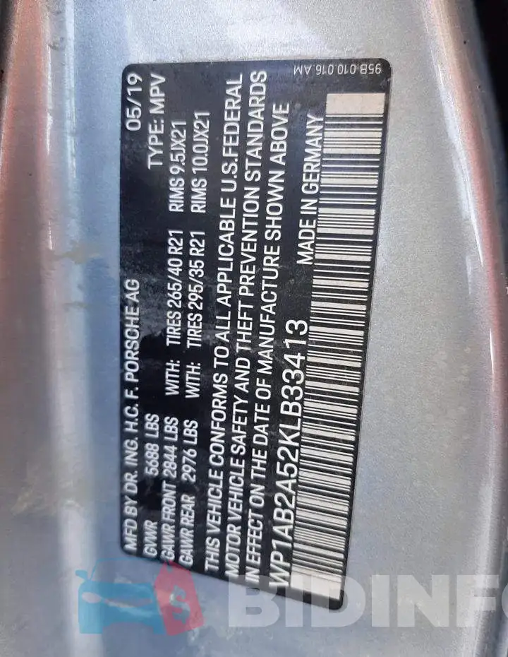 WP1AB2A52KLB33413 Photo# 11
