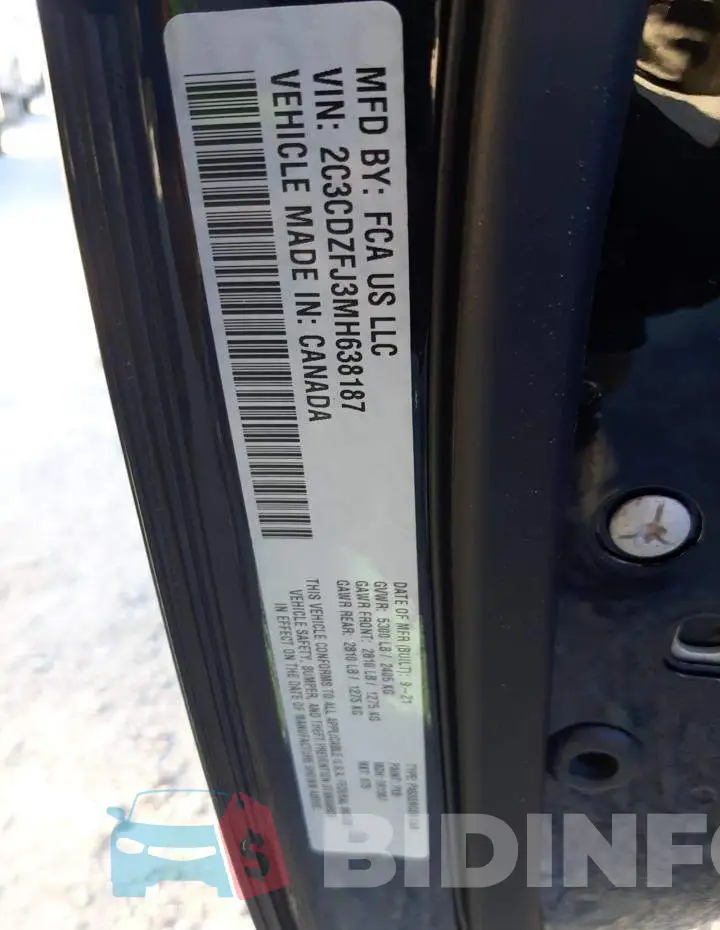 2C3CDZFJ3MH638187 Photo# 10