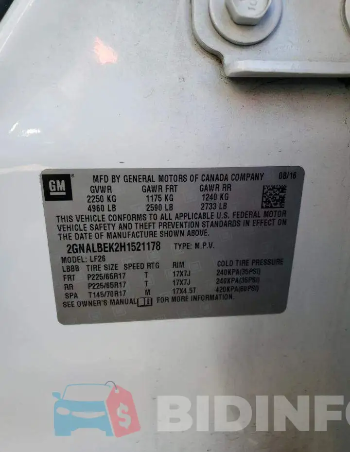 2GNALBEK2H1521178 Photo# 10