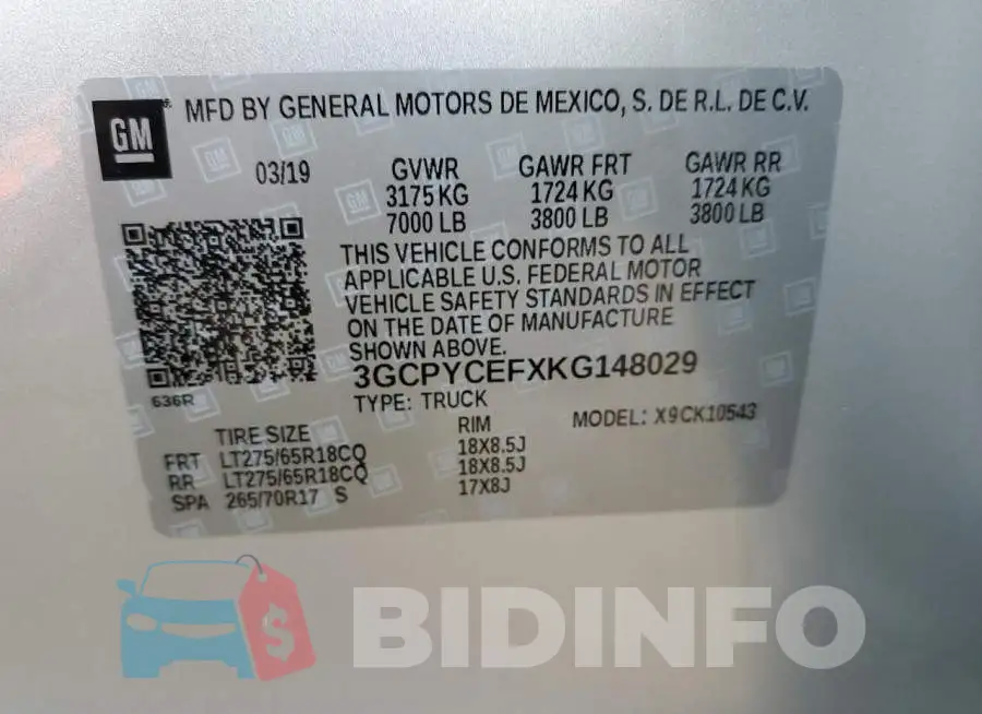 3GCPYCEFXKG148029 Photo# 12