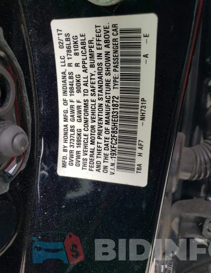 19XFC2F85HE031872 Photo# 10