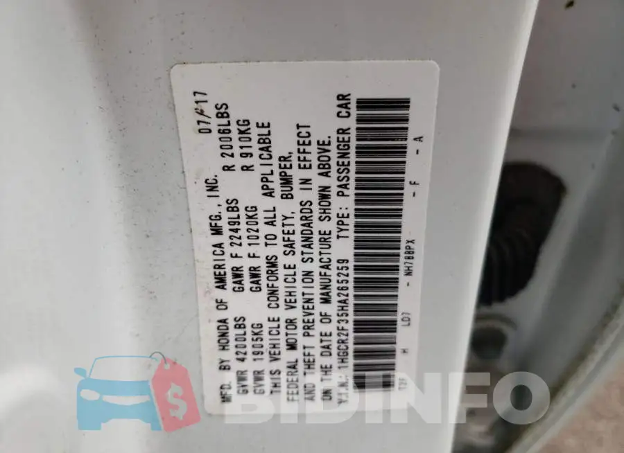 1HGCR2F35HA265259 Photo# 10