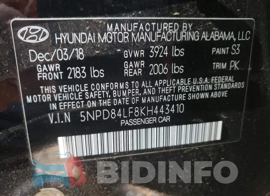5NPD84LF8KH443410 Photo# 12