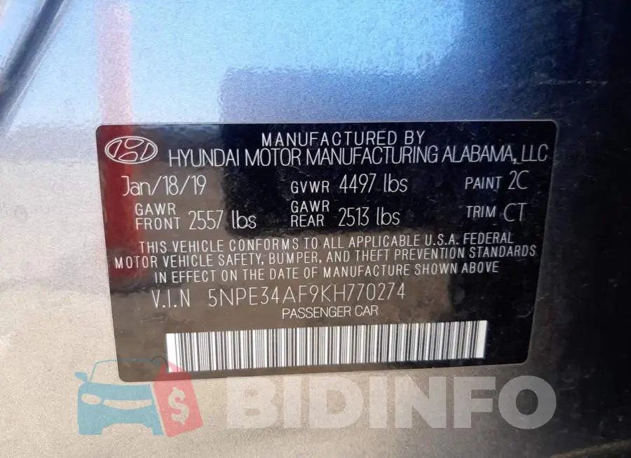 5NPE34AF9KH770274 Photo# 10