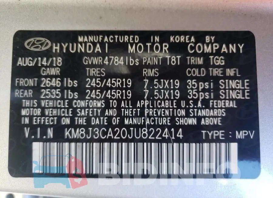 KM8J3CA20JU822414 Photo# 10