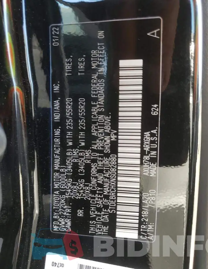 5TDEBRCHXNS082880 Photo# 10
