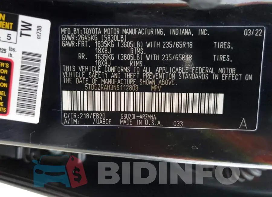 5TDGZRAH3NS112809 Photo# 13