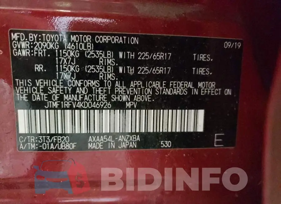 JTMF1RFV4KD046926 Photo# 10