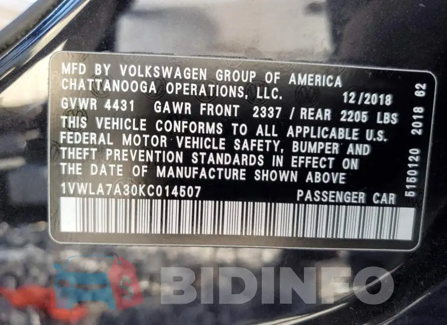 1VWLA7A30KC014507 Photo# 12