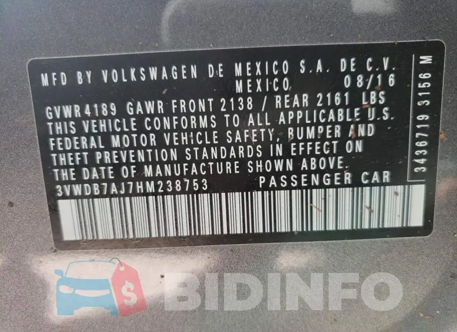 3VWDB7AJ7HM238753 Photo# 10