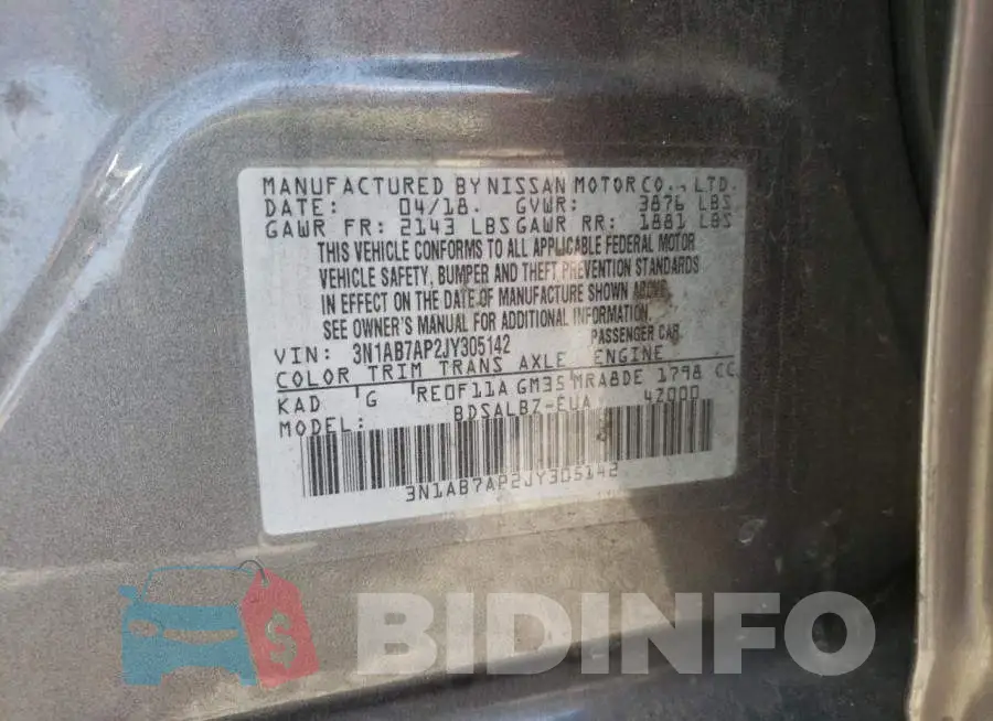 3N1AB7AP2JY305142 Photo# 10