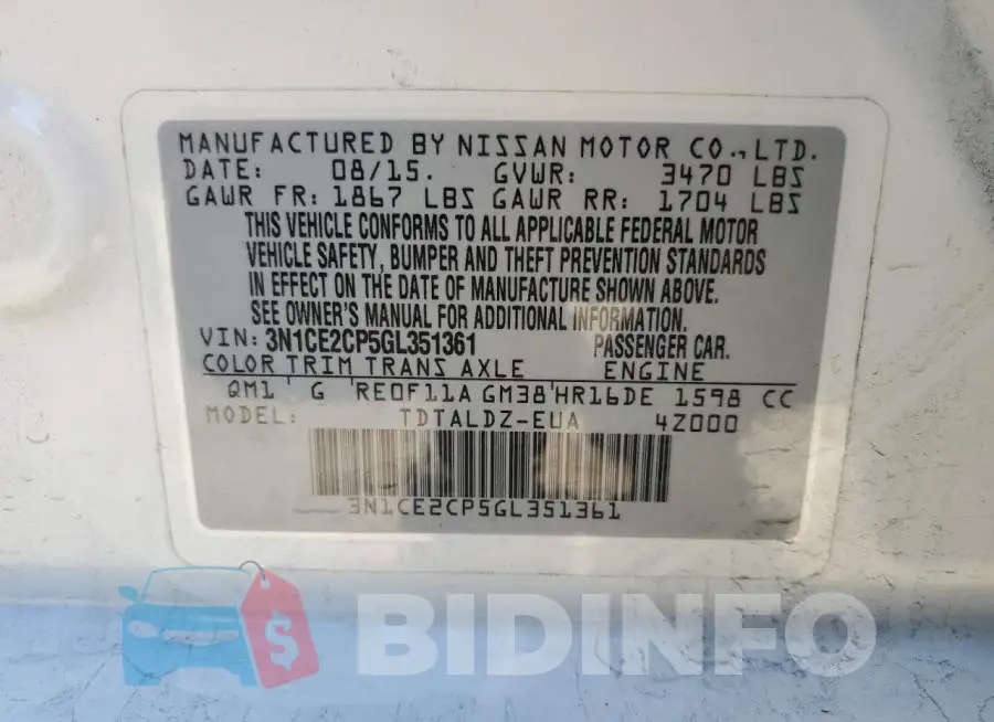 3N1CE2CP5GL351361 Photo# 12
