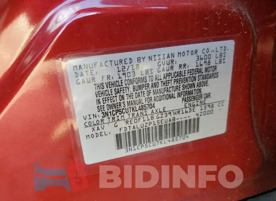 3N1CP5CU7KL485704 Photo# 10