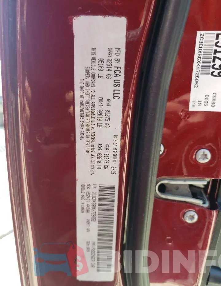 2C3CDXBGXKH726052 Photo# 10