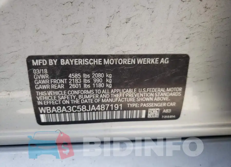 WBA8A3C58JA487191 Photo# 10