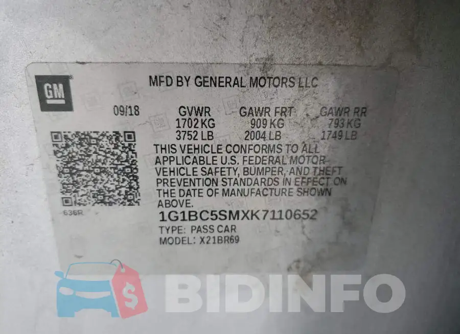1G1BC5SMXK7110652 Photo# 10