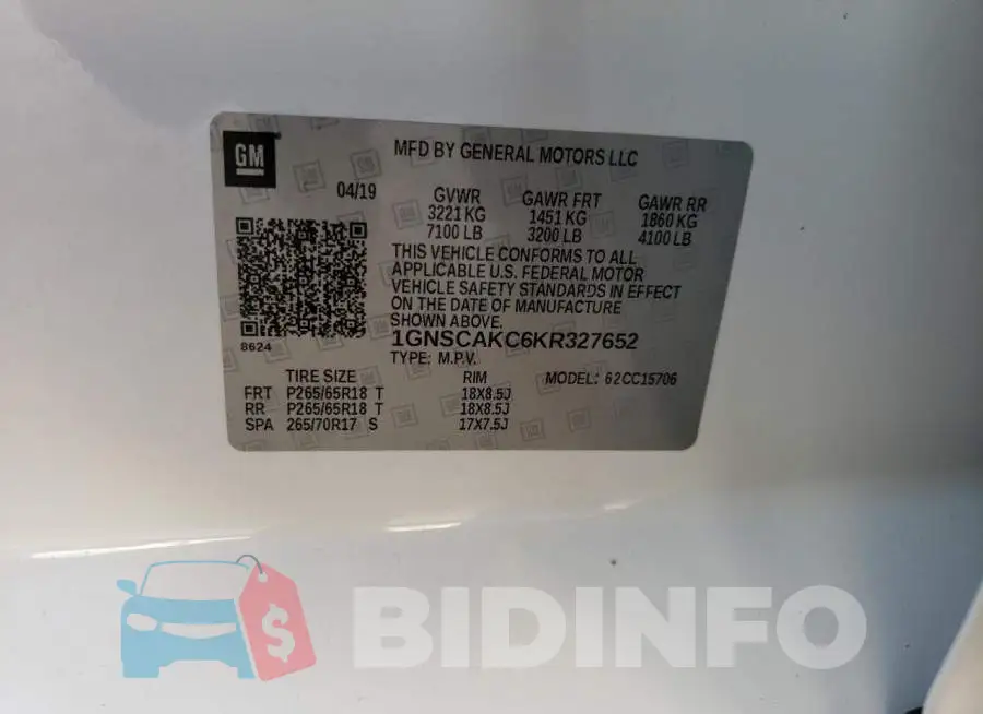 1GNSCAKC6KR327652 Photo# 10