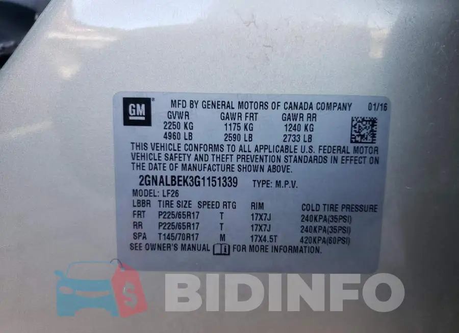 2GNALBEK3G1151339 Photo# 10