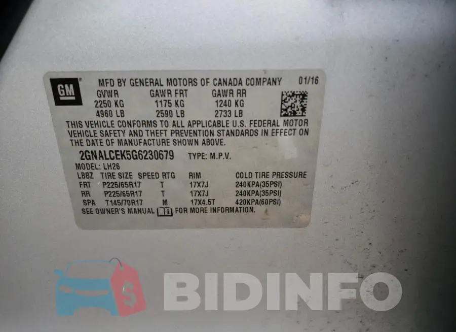 2GNALCEK5G6230679 Photo# 10