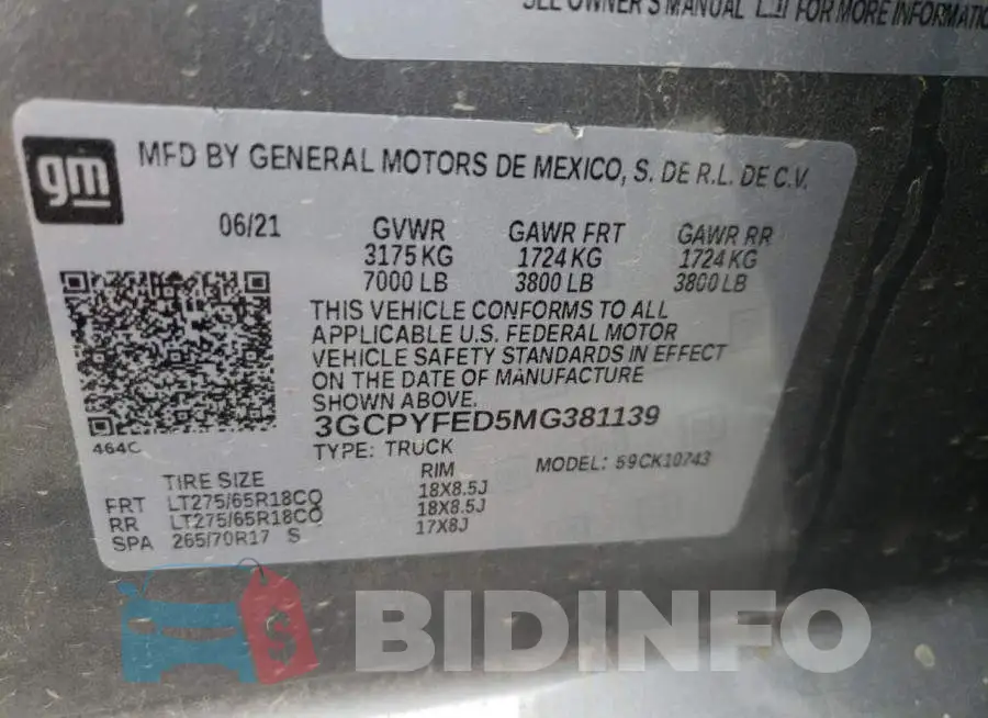3GCPYFED5MG381139 Photo# 10