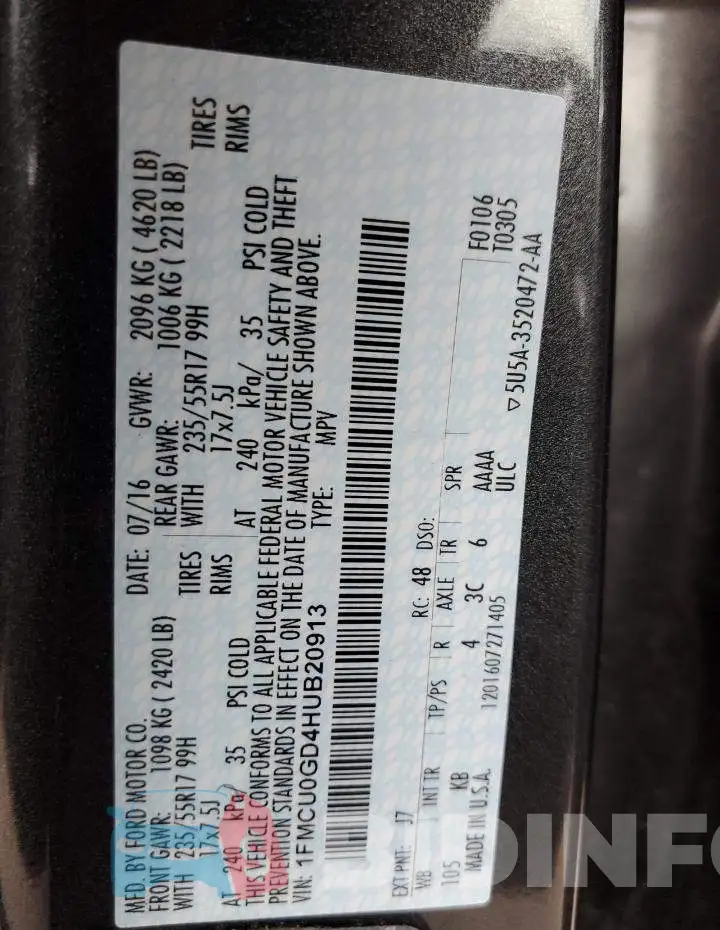 1FMCU0GD4HUB20913 Photo# 10
