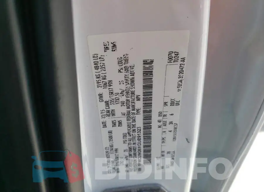 1FMCU9G9XGUB91323 Photo# 10
