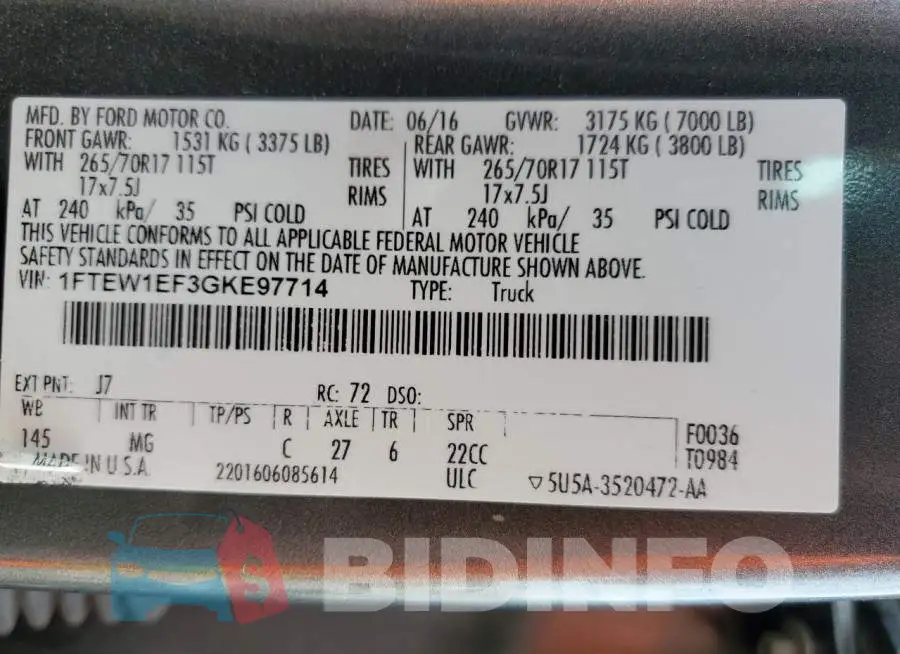 1FTEW1EF3GKE97714 Photo# 10