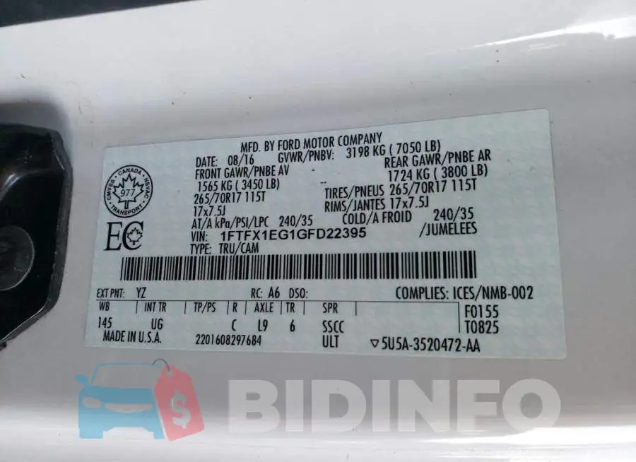 1FTFX1EG1GFD22395 Photo# 14