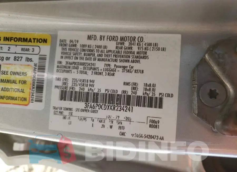 3FA6P0CDXKR234241 Photo# 10