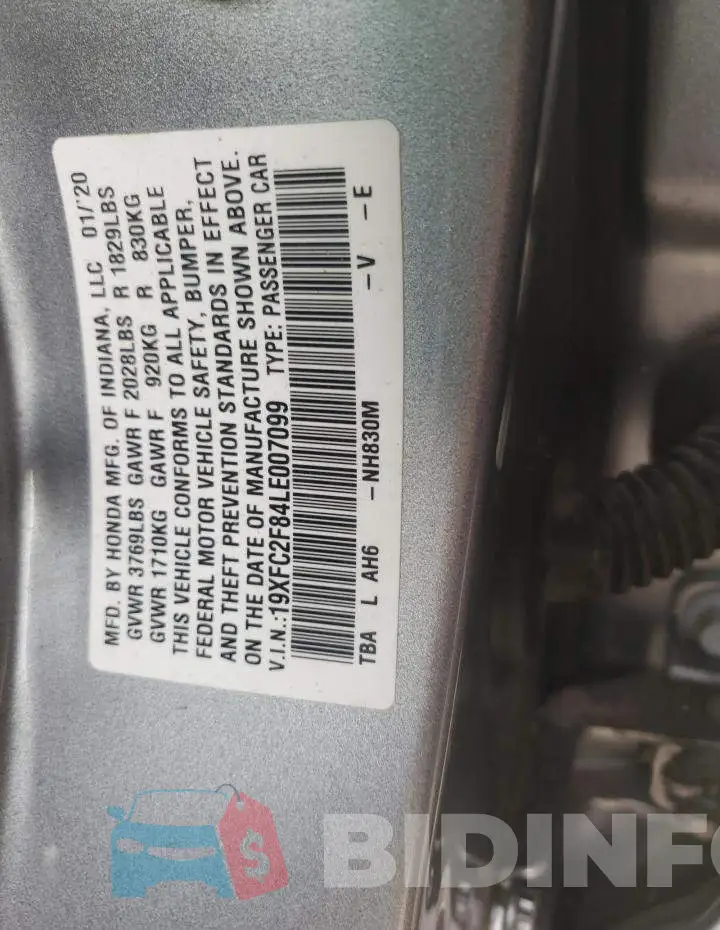 19XFC2F84LE007099 Photo# 10