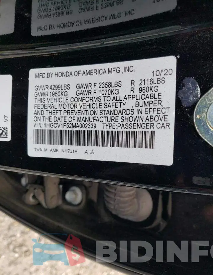 1HGCV1F52MA002339 Photo# 10