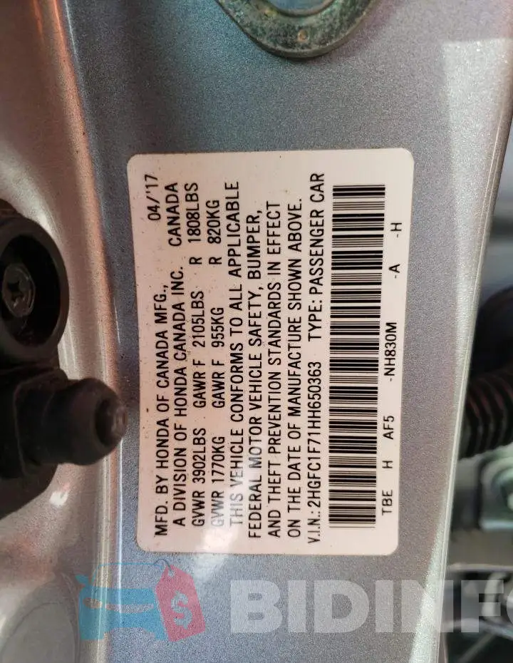 2HGFC1F71HH650363 Photo# 10